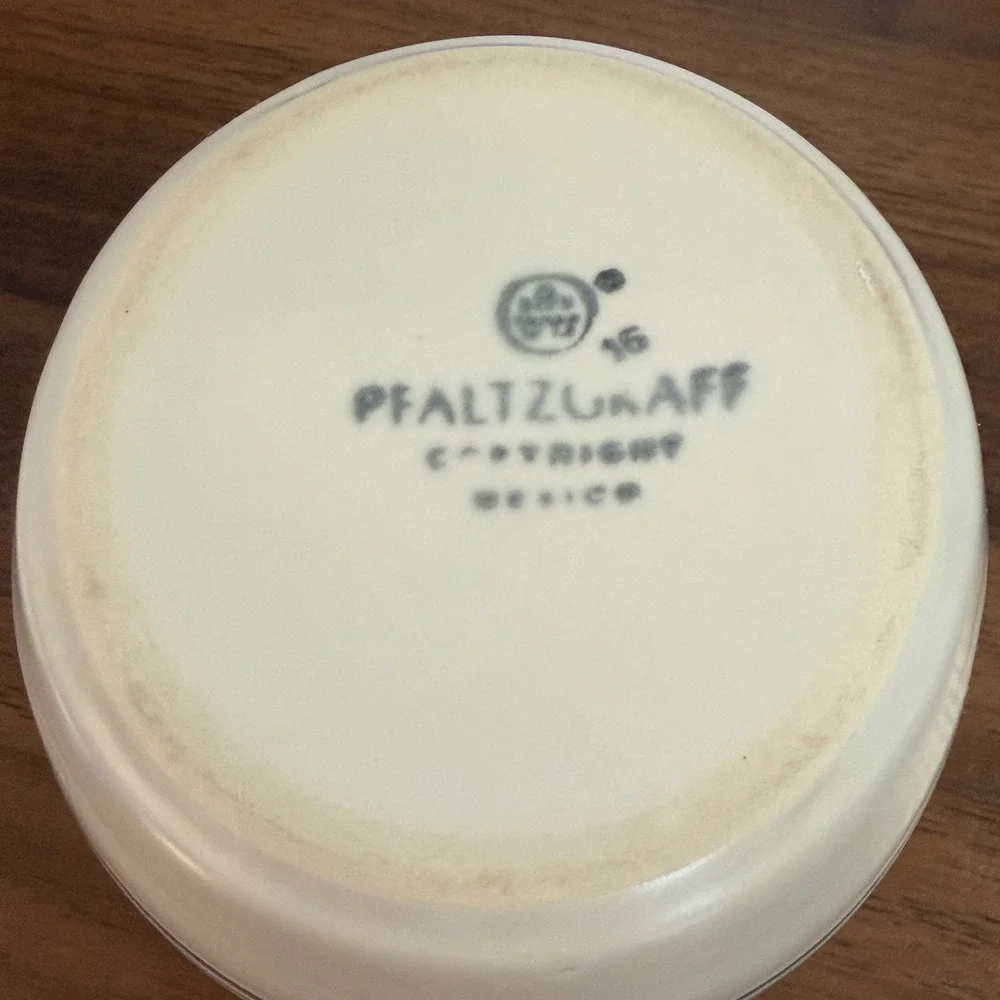 Pfaltzgraff Village Stoneware Sugar Bowl with Lid Cream Blue Banded Farmhouse